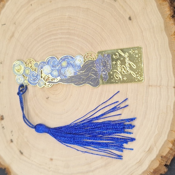 Other - 3/$15 Van Gogh Starry Night Art Metal Bookmark with Blue Tassel